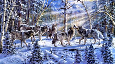 Paintings animals wolves wallpaper