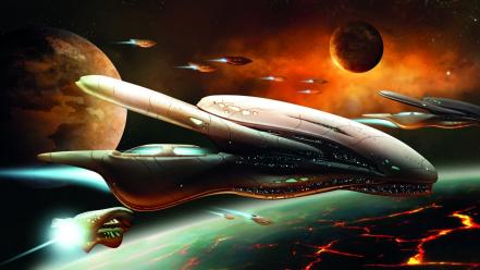 Planets lava endless spaceships science fiction game wallpaper
