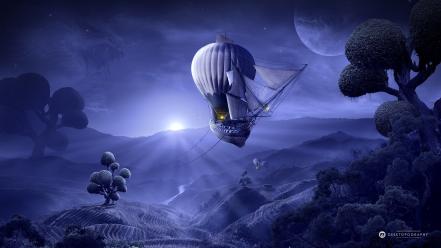 Purple fantasy art digital desktopography moonrise wallpaper