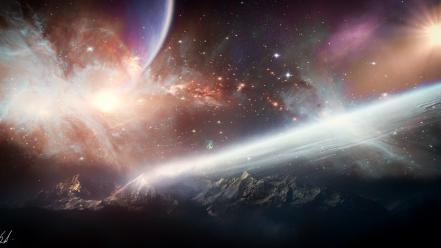 Space stars planets digital art science fiction wallpaper