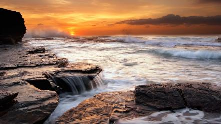 Sunset landscapes rock htc sea wallpaper