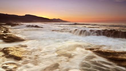 Water sunset nature coast beach waves wallpaper