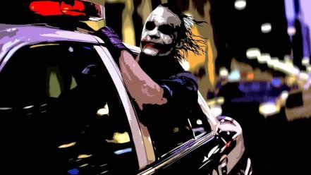 Joker artwork police cars batman dark knight wallpaper