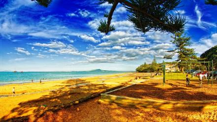 Landscapes nature beach sand people swings bright rest wallpaper