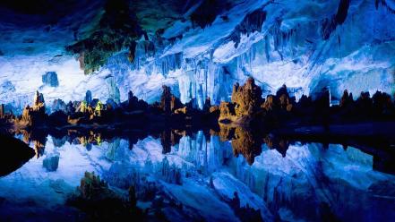 Landscapes nature cave china flute reed crystal palace wallpaper