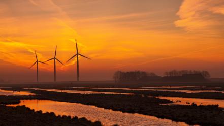 Landscapes nature rivers wind turbines wallpaper