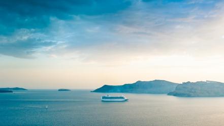 Mountains ships bay cruise ship sea scape wallpaper