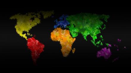 Multicolor digital art world map wallpaper