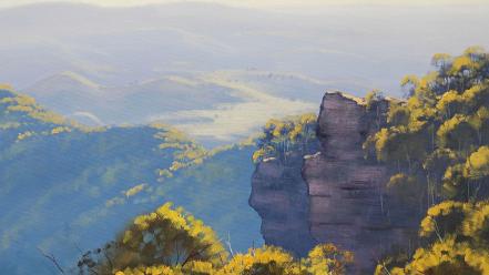 Paintings blue mountains wallpaper