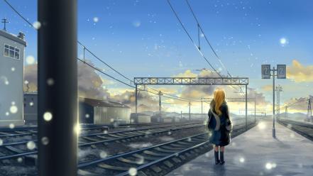 Paintings clouds snow long hair railroad tracks scarfs wallpaper