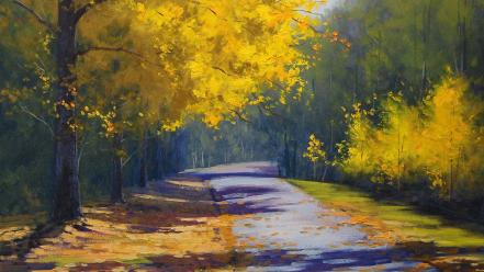 Paintings landscapes nature trees autumn (season) roads drawings wallpaper