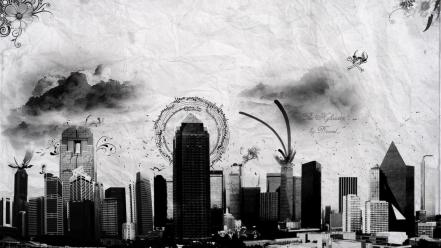 Paper black white grunge destruction cities wallpaper