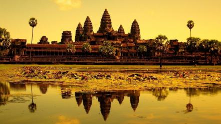 Ruins cambodia asia angkor wat temple reflections wallpaper
