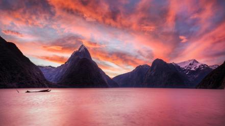 Sunset mountains landscapes nature new zealand lakes wallpaper