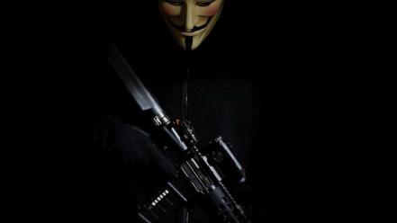 Anonymous black guns legion pirates masks expect us wallpaper