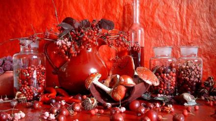 Red mushrooms berries wallpaper