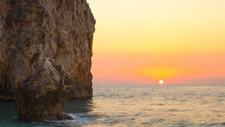 Sunset nature waves rocks cliffs greece seascapes sea wallpaper