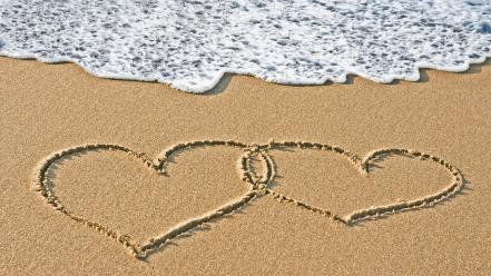 Water beach sand hearts wallpaper