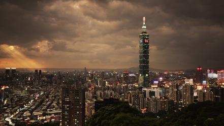 Clouds cityscapes night buildings skyscrapers taipei 101 wallpaper