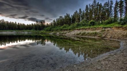 Clouds trees lakes waterscapes wallpaper