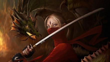 Dark dragons weapons fantasy art warriors wallpaper