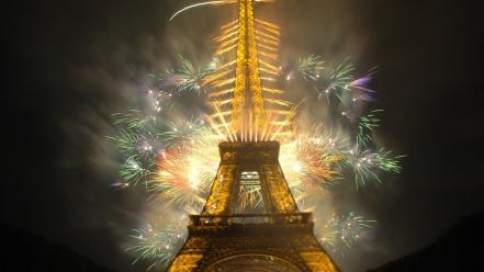 Eiffel tower paris cityscapes night fireworks wallpaper