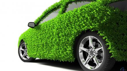 Green abstract white cars grass 3d wallpaper