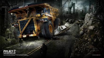 Zombies dead destruction buildings artwork shooting apocalyptic wallpaper