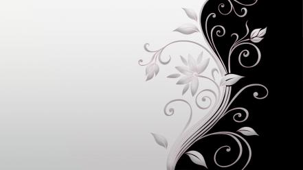 Black and white minimalistic flowers leaves design simple wallpaper
