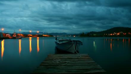Landscapes cityscapes night boats lakes wallpaper