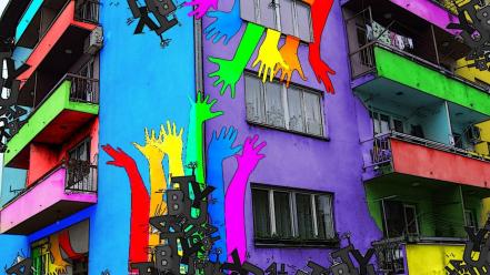 Multicolor graffiti buildings bosanski brod wallpaper
