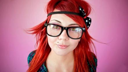 Tattoos women redheads glasses piercings headbands wallpaper