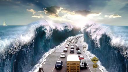 Bible roads mythology moses surreal art sea wallpaper