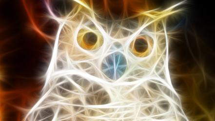 Birds animals fractalius owls digital art wallpaper