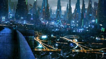 Cityscapes futuristic city skyline wallpaper