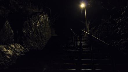 Night stairways edinburgh post lamp calton hill wallpaper