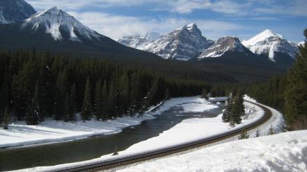 Snow canada railroad tracks landscapes canadian rockies wallpaper
