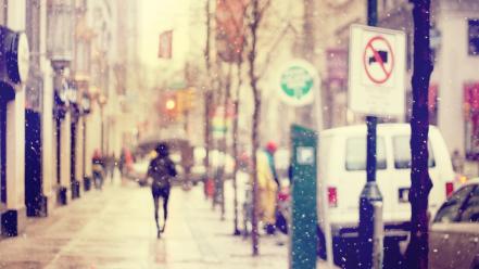 Streets vintage bokeh blurred street signs snowing wallpaper