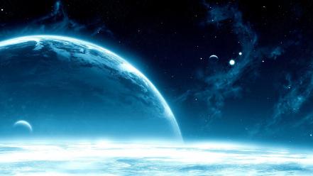Blue clouds planets gravity wallpaper