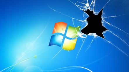 Broken screen microsoft windows blue background wallpaper