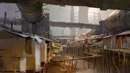 Cityscapes futuristic digital art science fiction artwork slum wallpaper