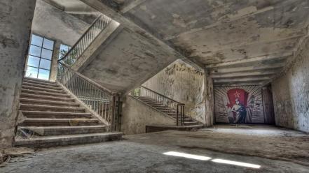 Communism cityscapes graffiti europe stairways abandoned wallpaper
