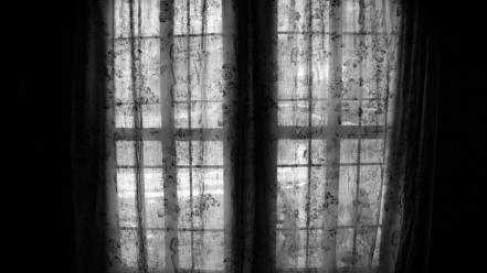 Monochrome curtains windows wallpaper