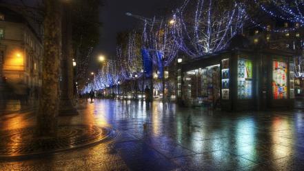 Night lights rain france avenue champs elysées wallpaper