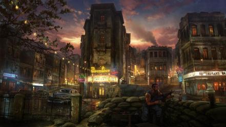 People buildings digital art artwork jon liberto wallpaper