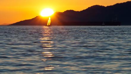 Water sunset sailing skies wallpaper
