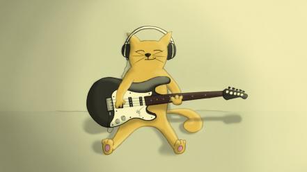 Headphones music cats guitars smiling artwork playing wallpaper