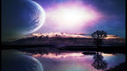 Landscapes outer space digital art reflections wallpaper