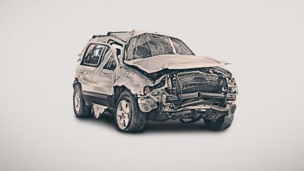 Minimalistic cars retro wrecks accident monochrome simple background wallpaper