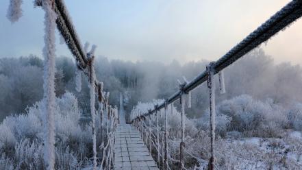 Nature winter white fog bridges frost rivers wallpaper